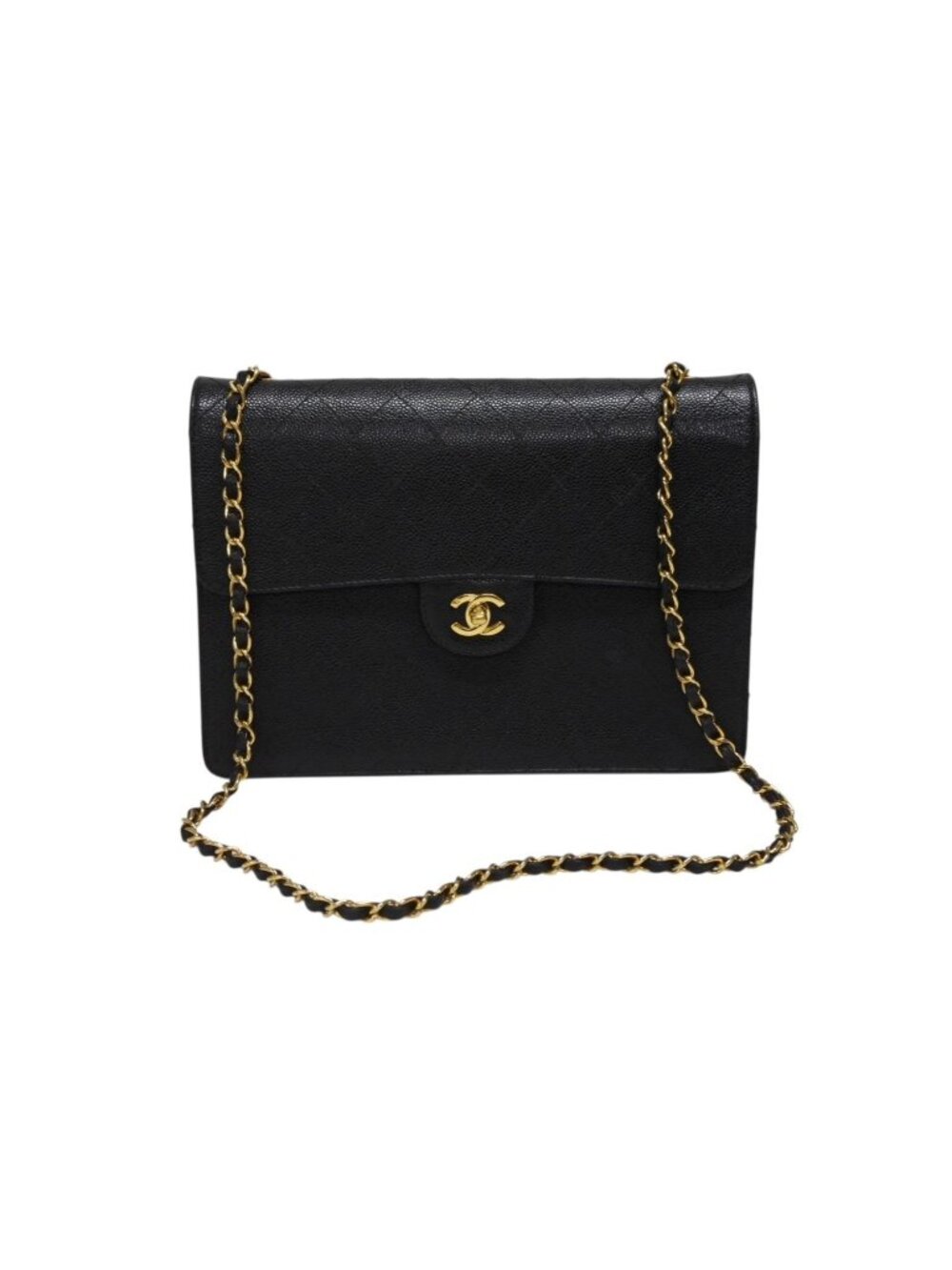 Chanel Maxi Quilted 30 S Flap S Chain Shoulder Bag Caviar Leather CC Logo Gold